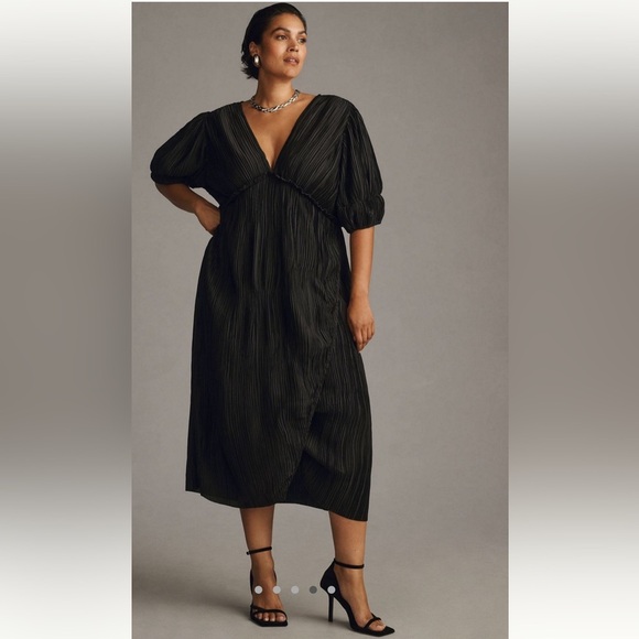 Anthropologie V-Neck Pleated Midi Dress- LG - Picture 1 of 7